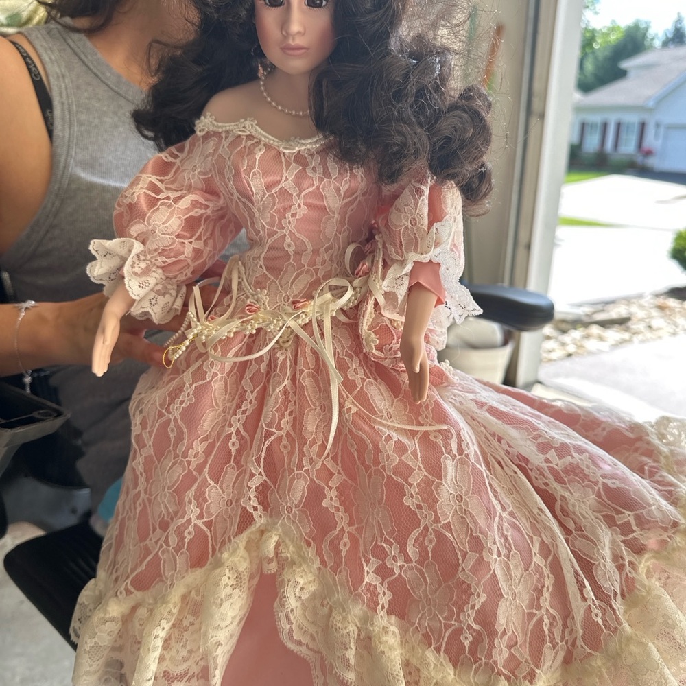 Pink and Gold Embellished Tiered Gown with Off the Shoulder Bishop Sleeves